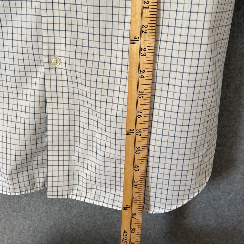 Pronto Uomo Checkered Button Down Men’s Dress Shirt 17 1/2 White Blue & Tan - Picture 4 of 8
